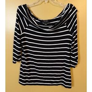 White House Black Market Women's Black White Stripe Off the Shoulder Top‎ Size L